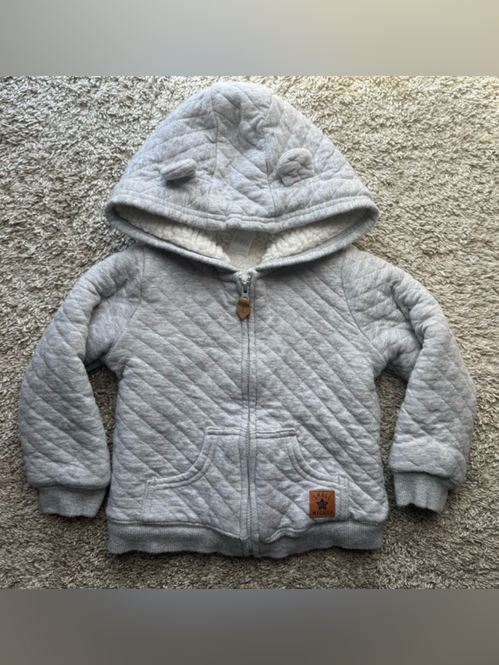 Simple Joys by Carter’s Quilted Sherpa Lined Hoodie Jacket 24M Gray Bear Ears